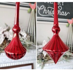 Elegant Ruby Red Glass Set of 2 Ornaments 10.5”h